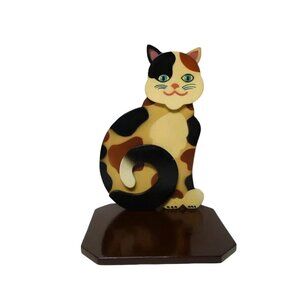 90s 2-piece painted wooden tri-color cat home decor